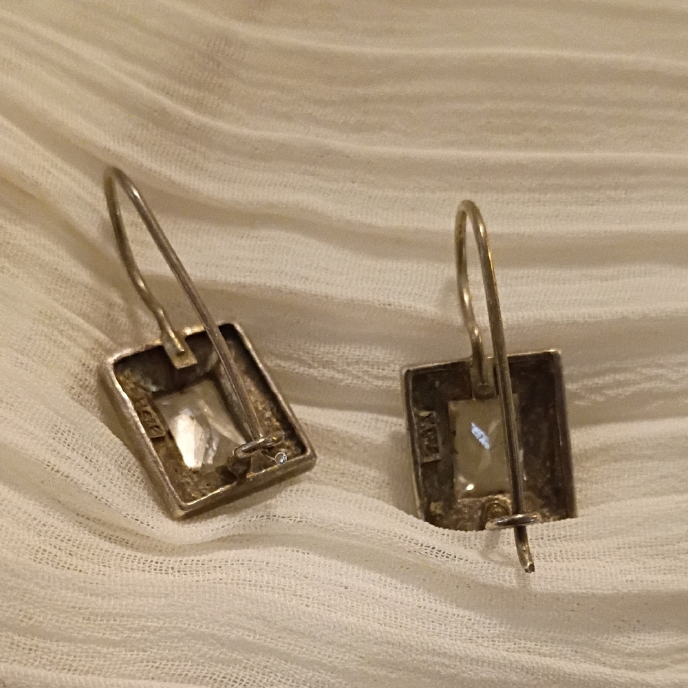 Elegant Silver And Black Rectangular Earrings - image 3